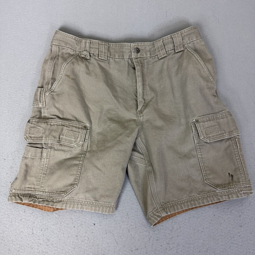 Duluth Trading Co Men's Cargo Work Shorts Size 38 Khaki Cotton Canvas Tan